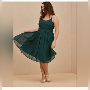 Torrid Midi Chiffon Dress Teal w/ Polka Dots Sleeveless 4X